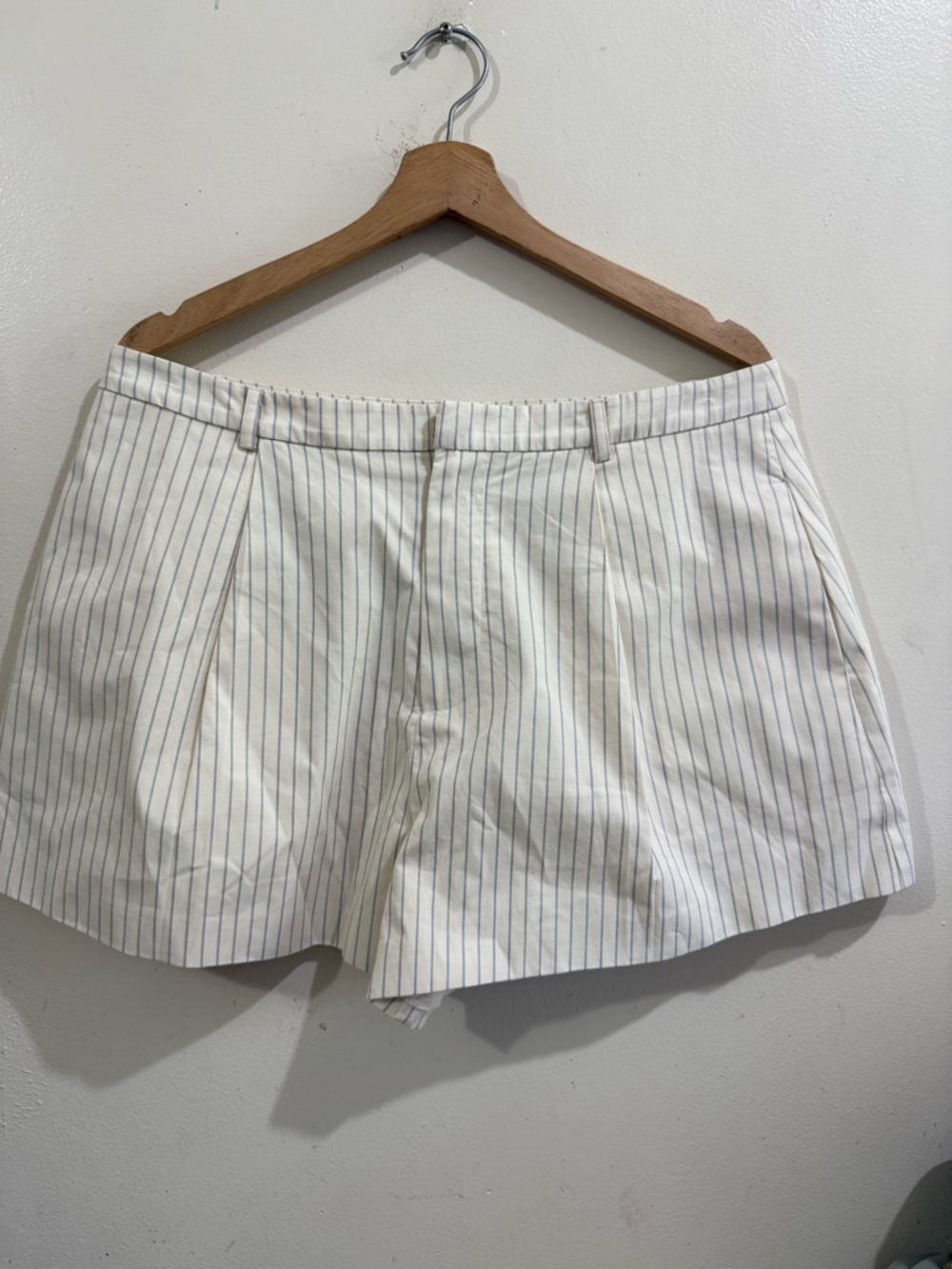 Meshki White Pinstripe Tailored Bermuda Shorts